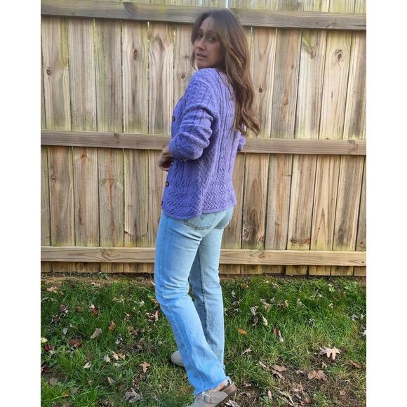 Vintage Periwinkle Cable-Knit Cardigan (Talbots, Made in USA) Purple Lavender - Picture 4 of 9